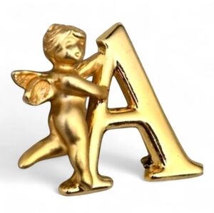 Vintage L. Razza Goldtone Angel Initial “A” Pin Brooch